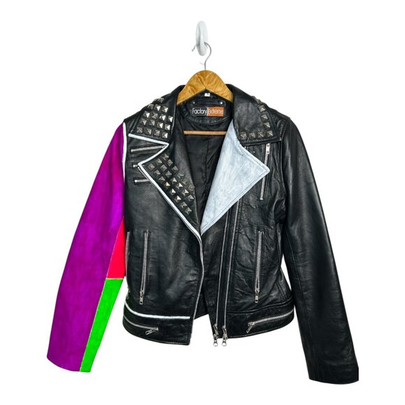 Factory Extreme Leather Studded Black Jacket Women's Size Small - Picture 1 of 12